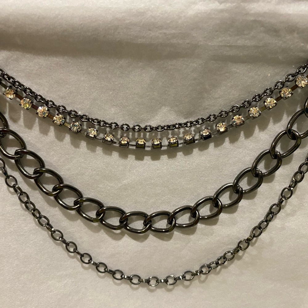 Elegant Hematite Multi Strand Chain Necklace